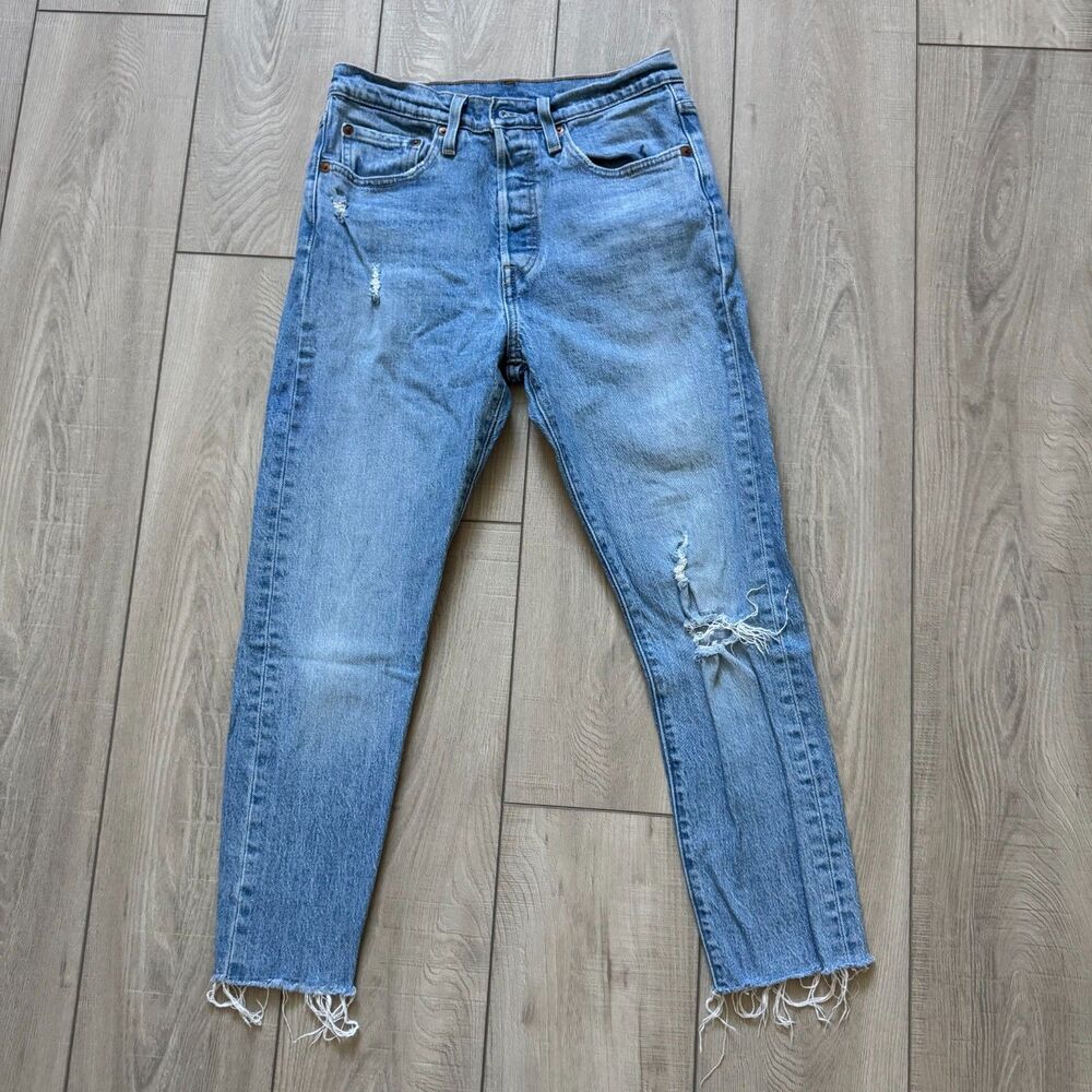 Levi's Premium 501 Original Jeans Women's sz 27 Blue Cropped Button Fly Denim